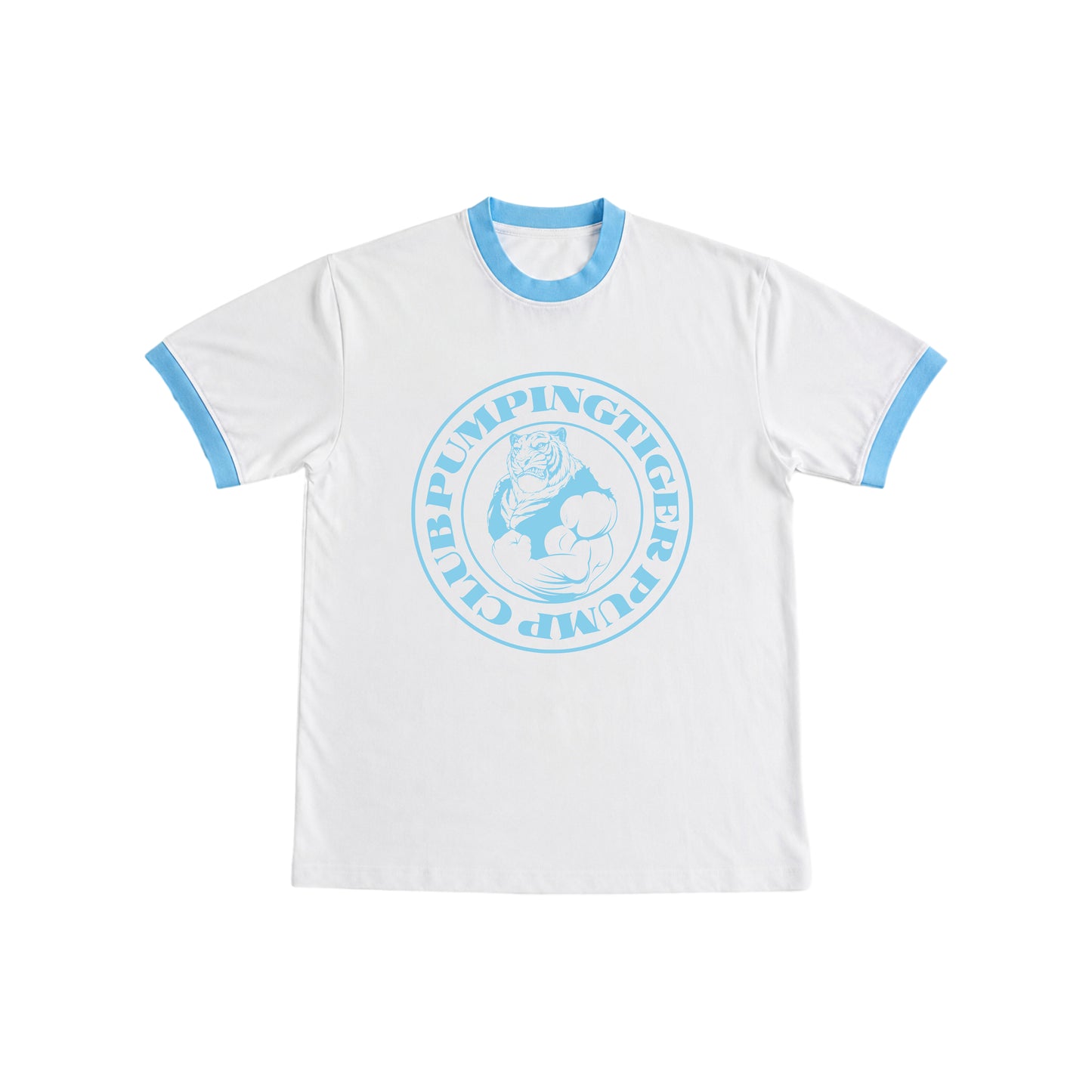 Tigers Pump Club Ringer T-Shirt - White & Sky Blue