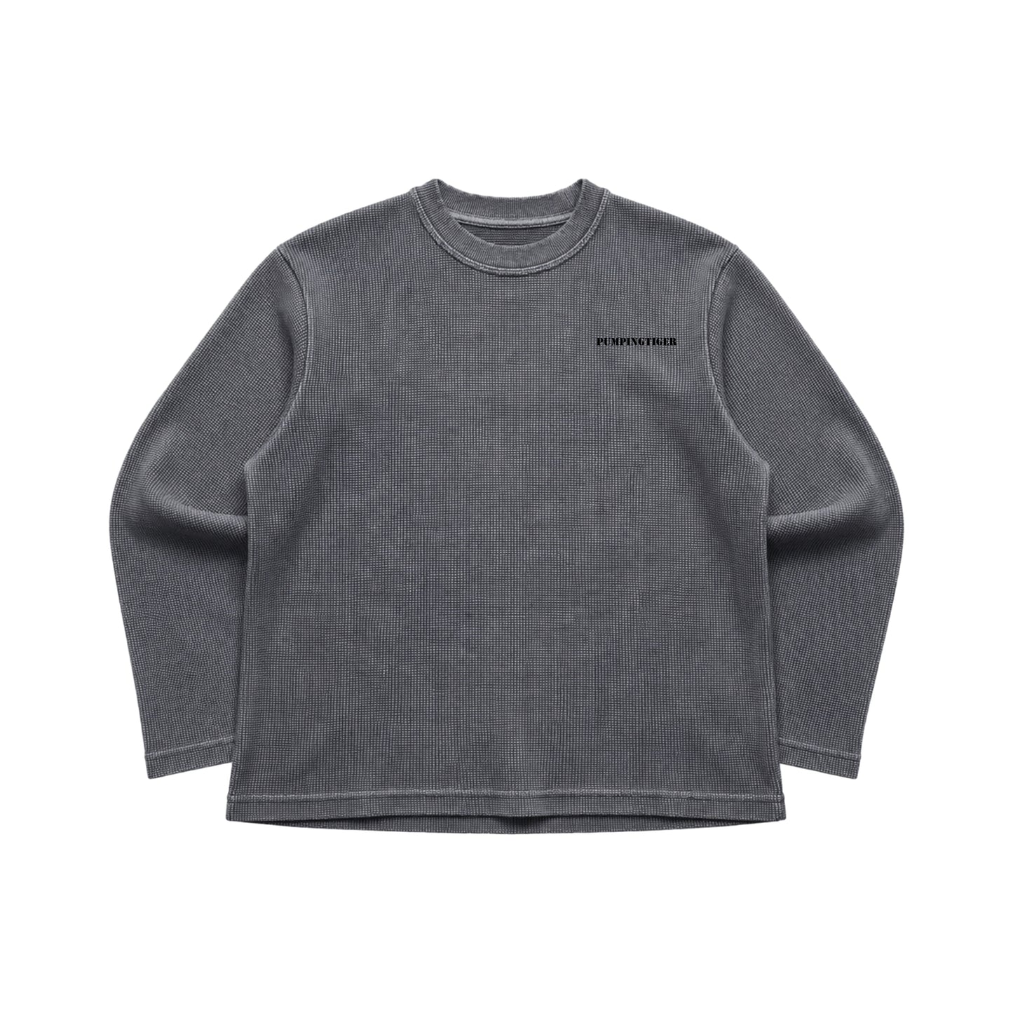 PUMPINGTIGER Acid Wash Waffle Oversized Full Sleeve T Shirt for Men, 240 GSM 100% Cotton