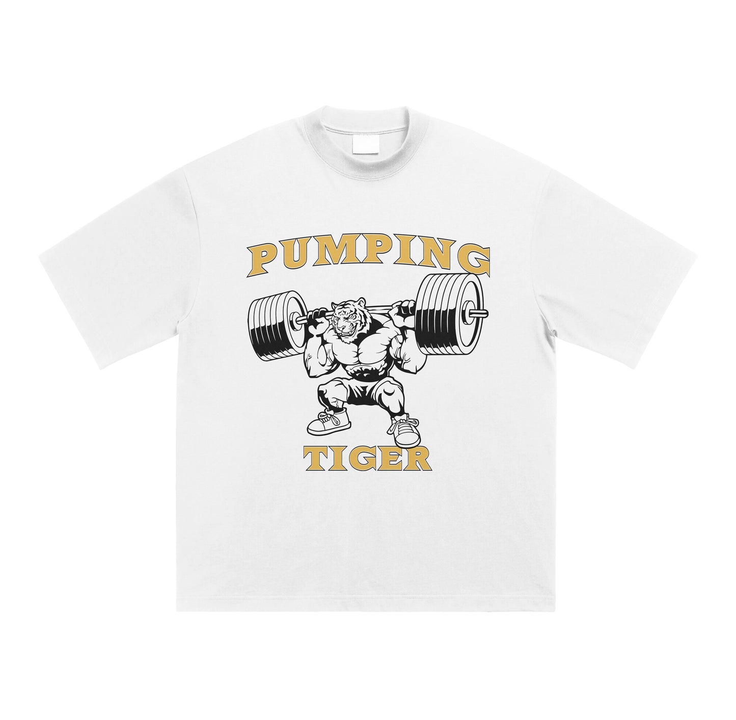 PUMPINGTIGER Ass To Grass White Oversized T-Shirt with tiger squat and weightlifting graphic