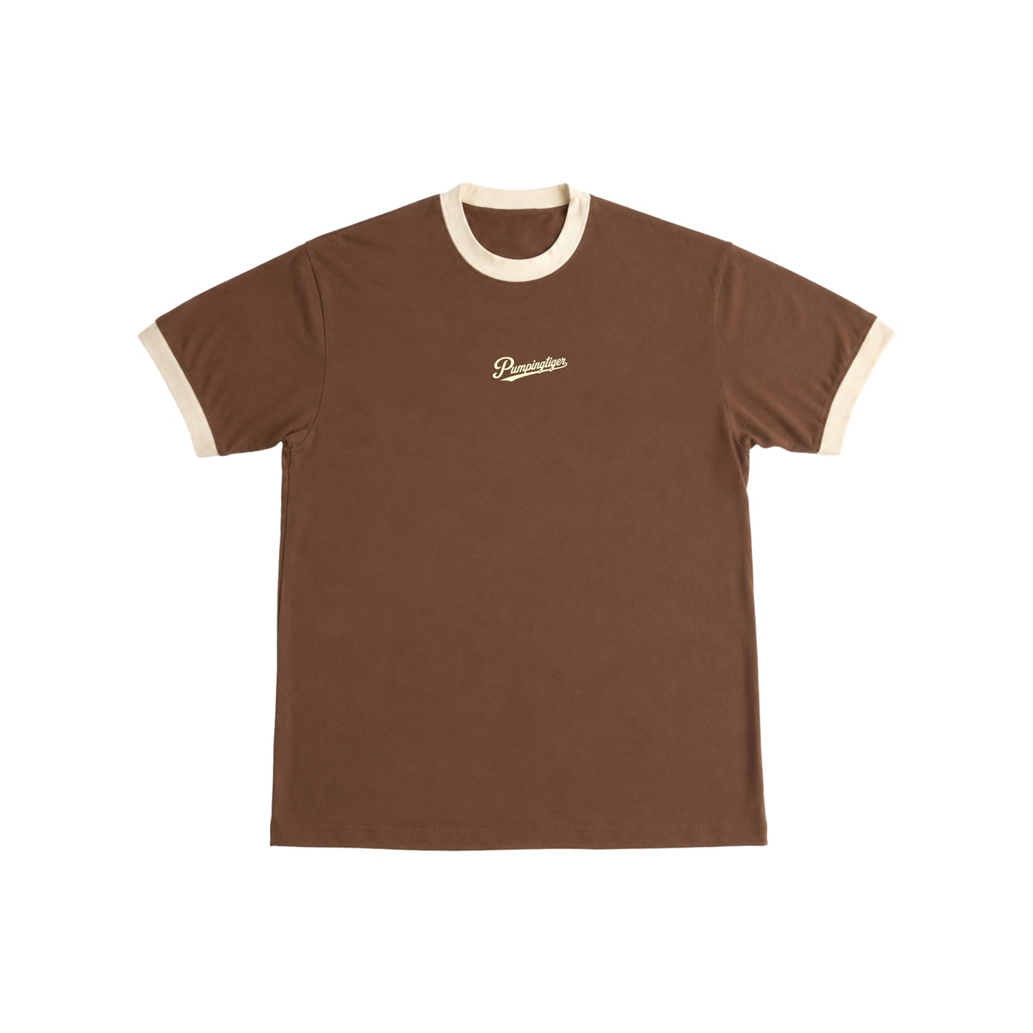 PUMPINGTIGER Minimal Ringer T Shirt in Mousse and Cream, 220 GSM Cotton Lycra