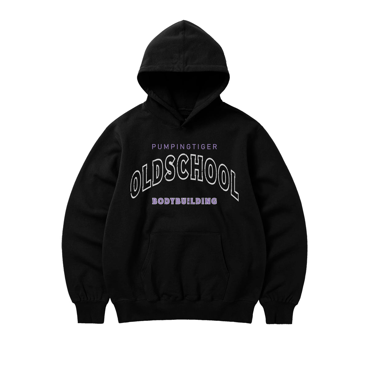 PUMPINGTIGER Oldschool Bodybuilding Black Oversized Gym Hoodie for Men - 350 GSM Heavyweight 100% Cotton Fitness Hoodie