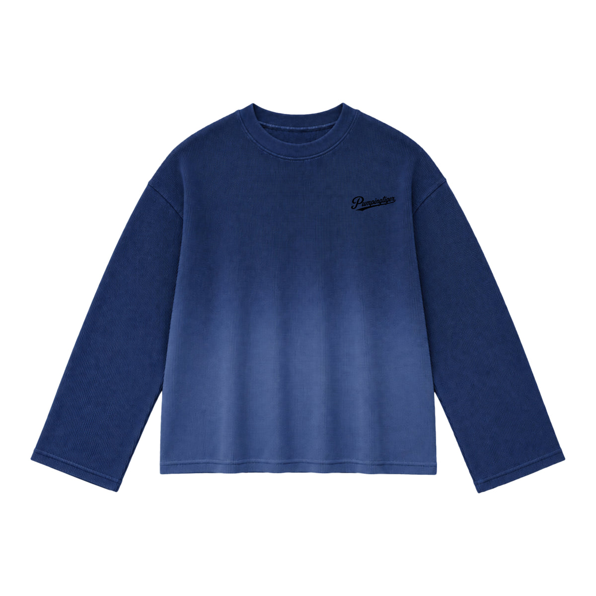 Blue ombre waffle oversized full sleeve top in 240 GSM 100% cotton by PUMPINGTIGER