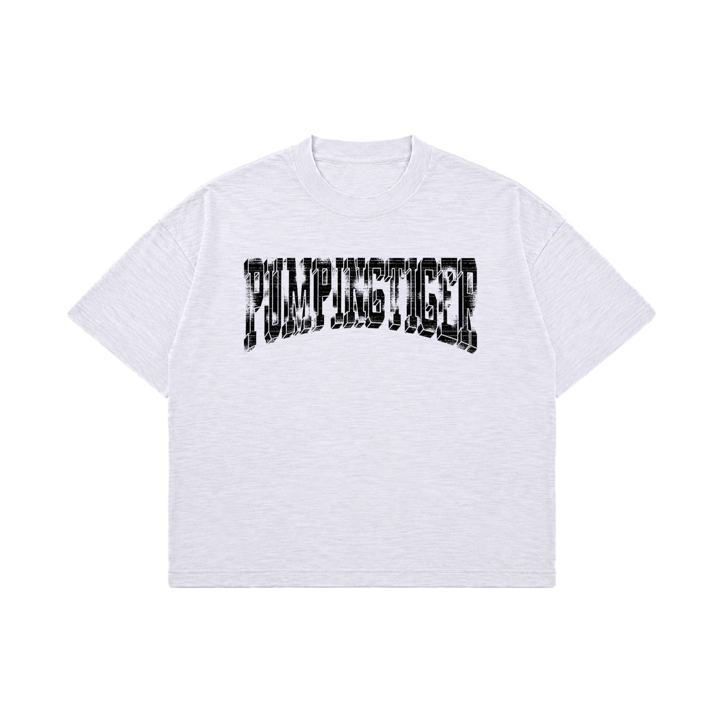 Dusty white boxy slub tee with black PUMPINGTIGER graphic