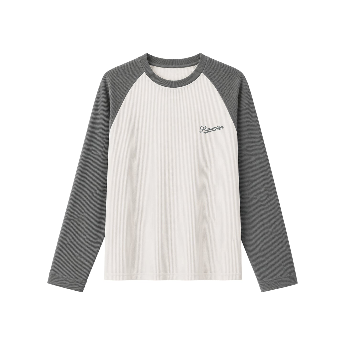 PUMPINGTIGER Gray Raglan Waffle Oversized T Shirt for Men, 240 GSM 100% Cotton