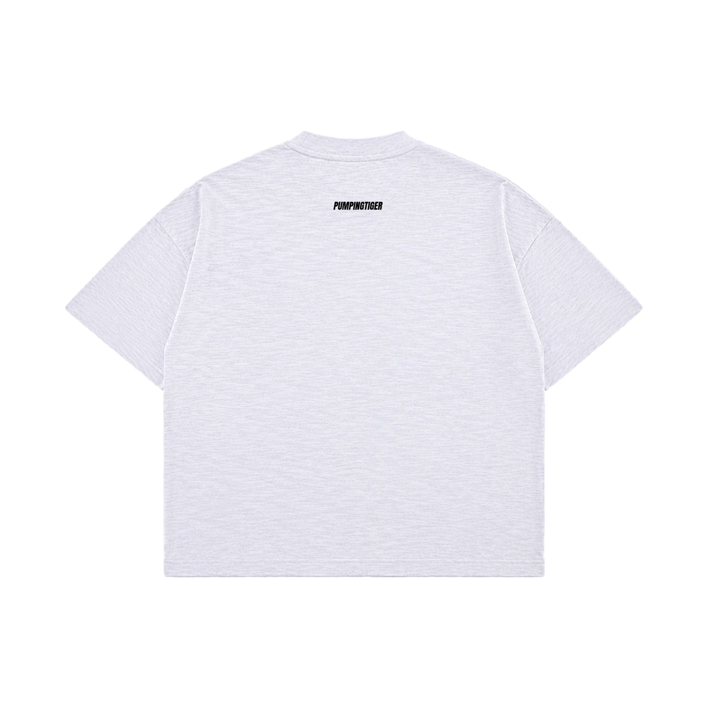 Back view of Minimal Dusty White Boxy Slub Tee with black PUMPINGTIGER wordmark