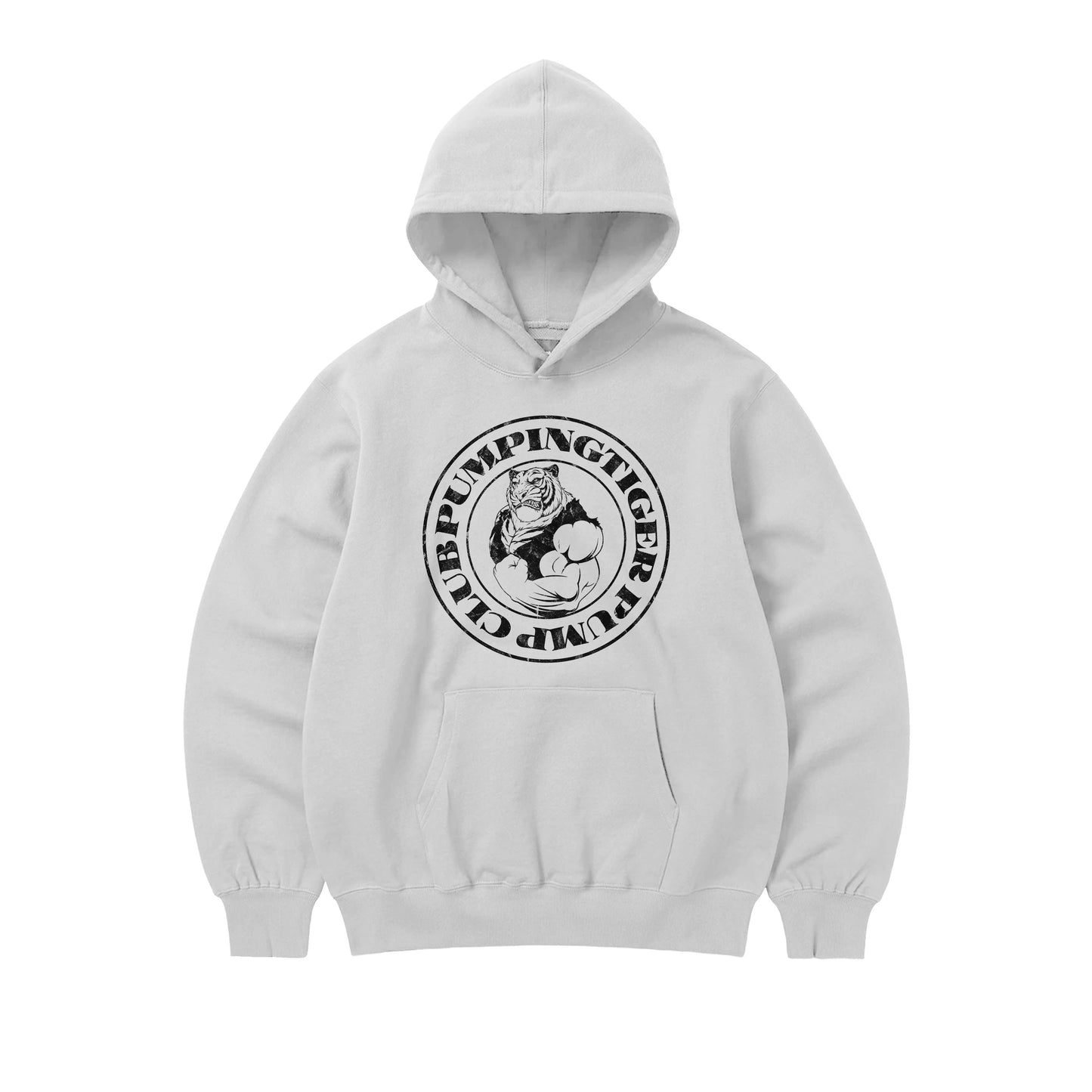 PUMPINGTIGER Tigers Pump Club White Oversized Gym Hoodie for Men - 350 GSM Heavyweight 100% Cotton Fitness Hoodie