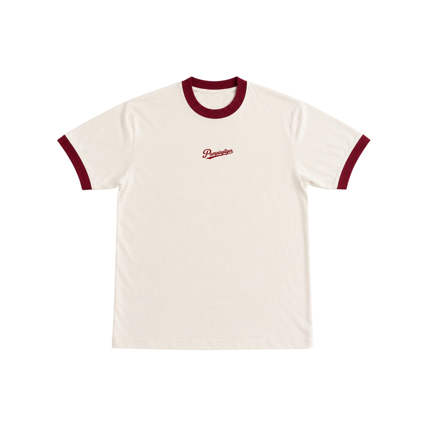 PUMPINGTIGER Minimal Ringer T Shirt in Off White and Maroon, 220 GSM Cotton Lycra