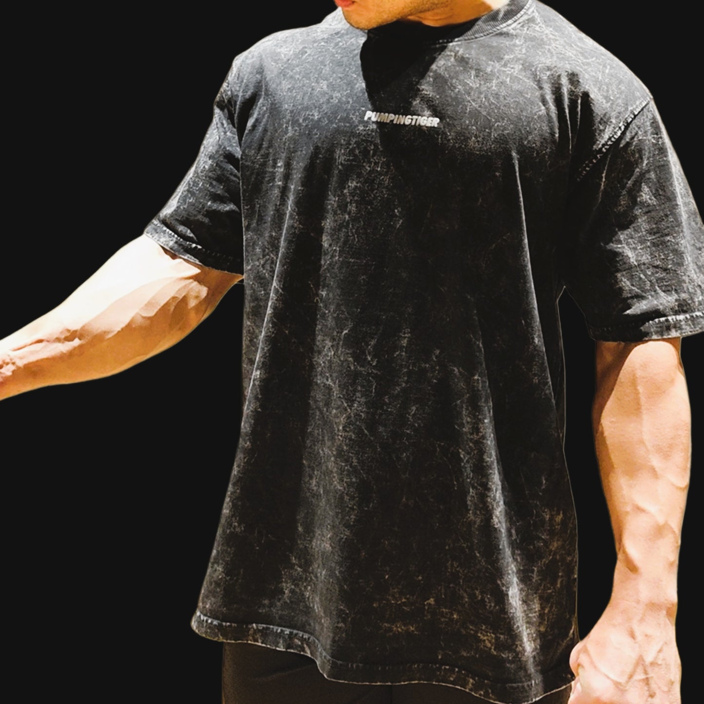 PUMPED Acid Wash Oversized T-shirt (Puff Print)