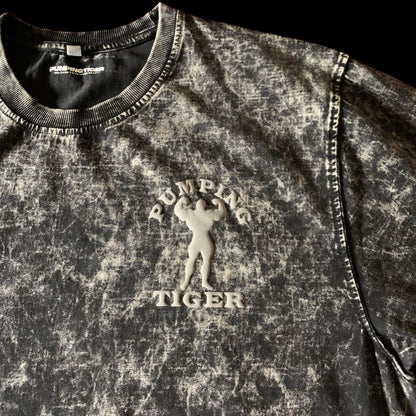 BULKING Black Acid Wash Oversized T-shirt (Puff Print)