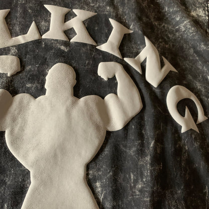 BULKING Black Acid Wash Oversized T-shirt (Puff Print)