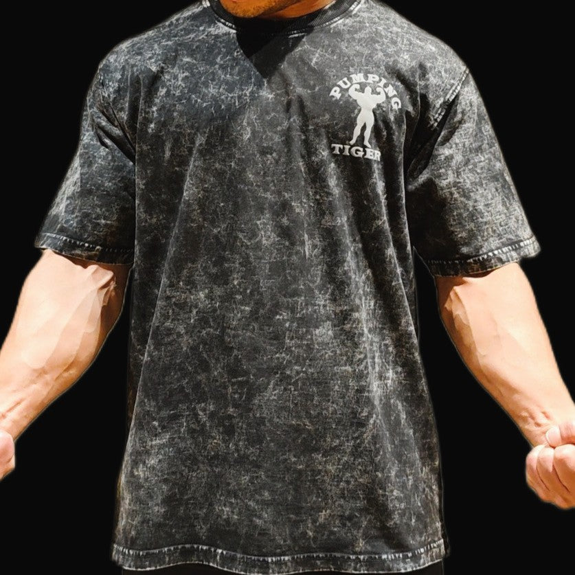 BULKING Black Acid Wash Oversized T-shirt (Puff Print)