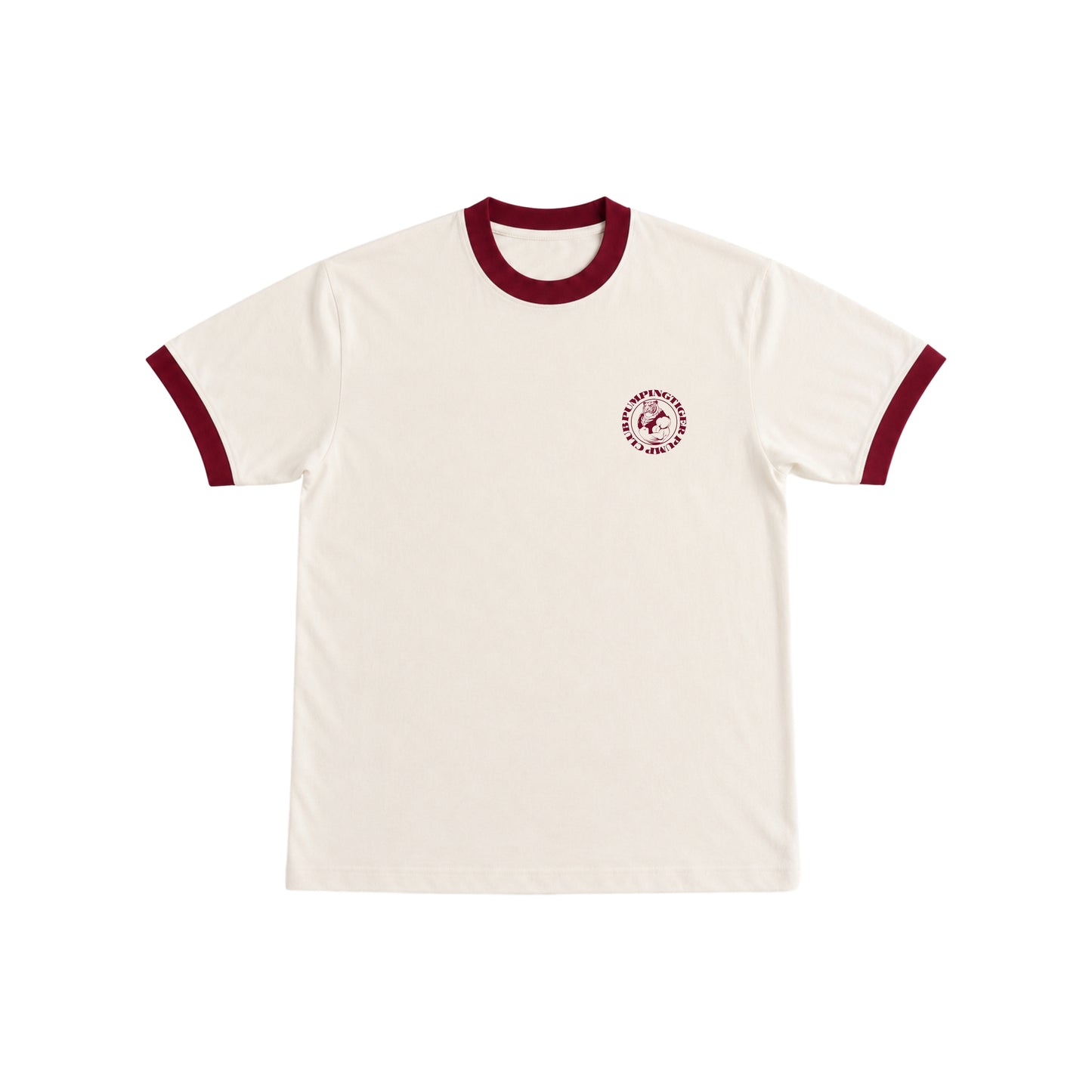 Tigers Pump Club Ringer T-Shirt - Off White & Maroon