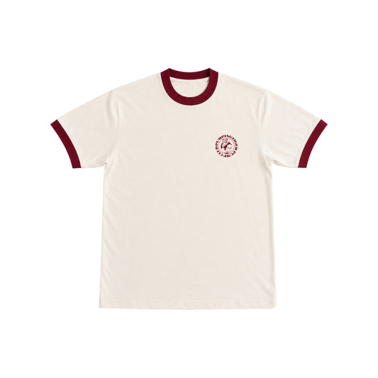 Tigers Pump Club Ringer T-Shirt - Off White & Maroon