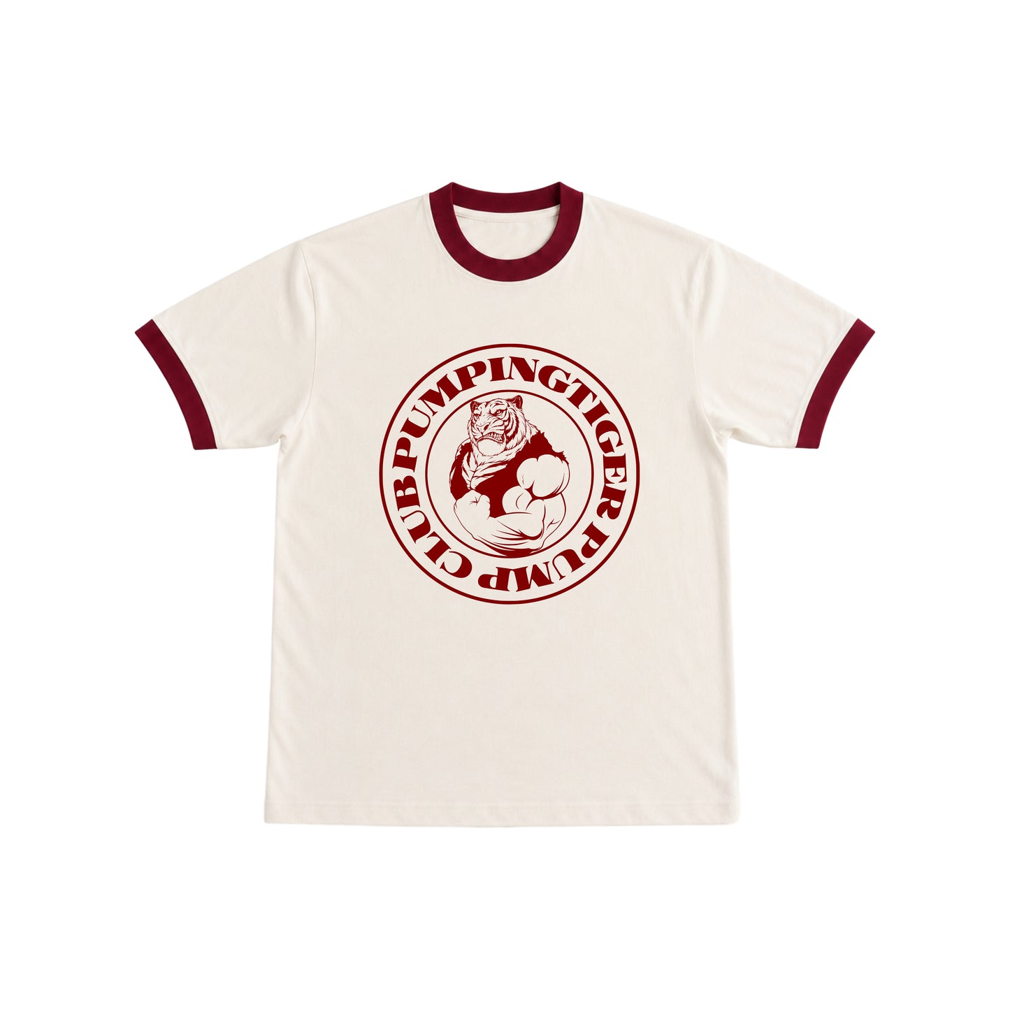 Tigers Pump Club Ringer T-Shirt - Off White & Maroon