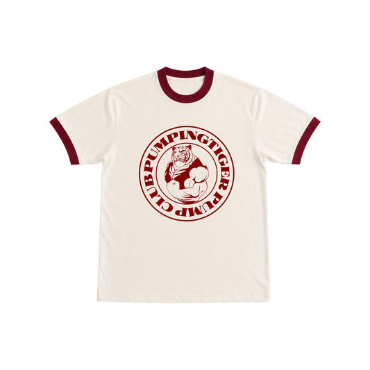 Tigers Pump Club Ringer T-Shirt - Off White & Maroon