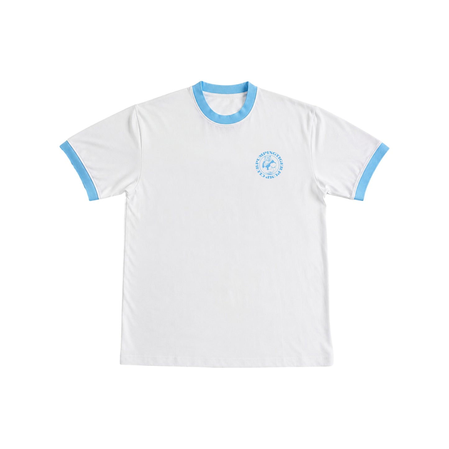 Tigers Pump Club Ringer T-Shirt - White & Sky Blue
