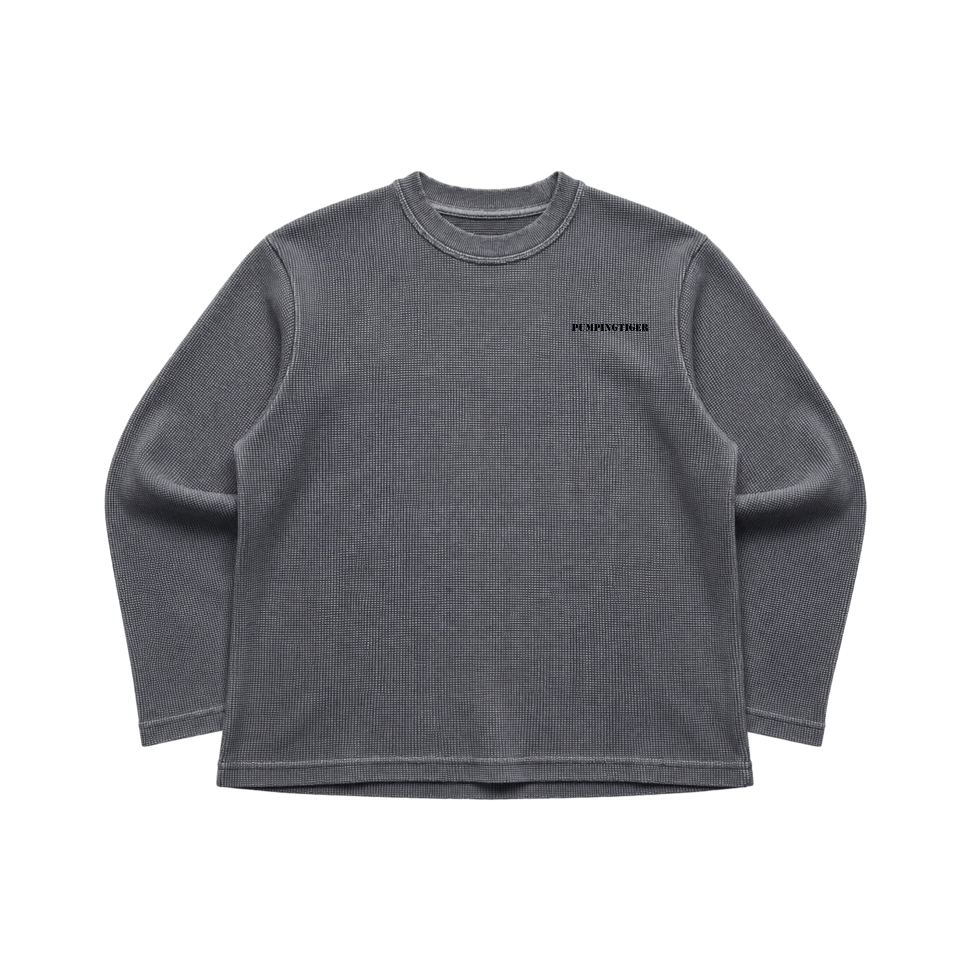 PUMPINGTIGER Acid Wash Waffle Oversized Full Sleeve T Shirt for Men, 240 GSM 100% Cotton