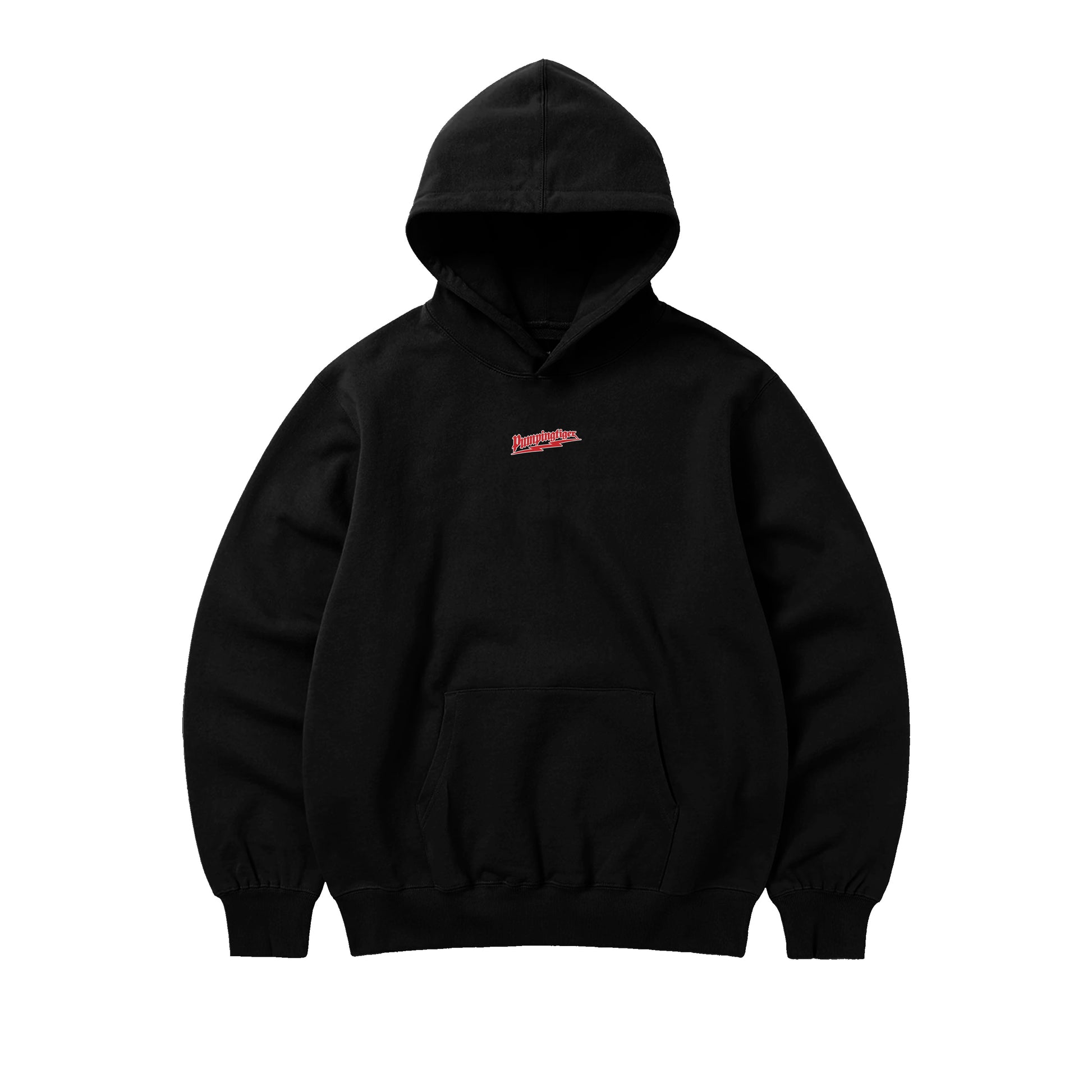 PUMPINGTIGER Go Heavy Or Go Home Black Oversized Gym Hoodie Front with Minimal Chest Logo
