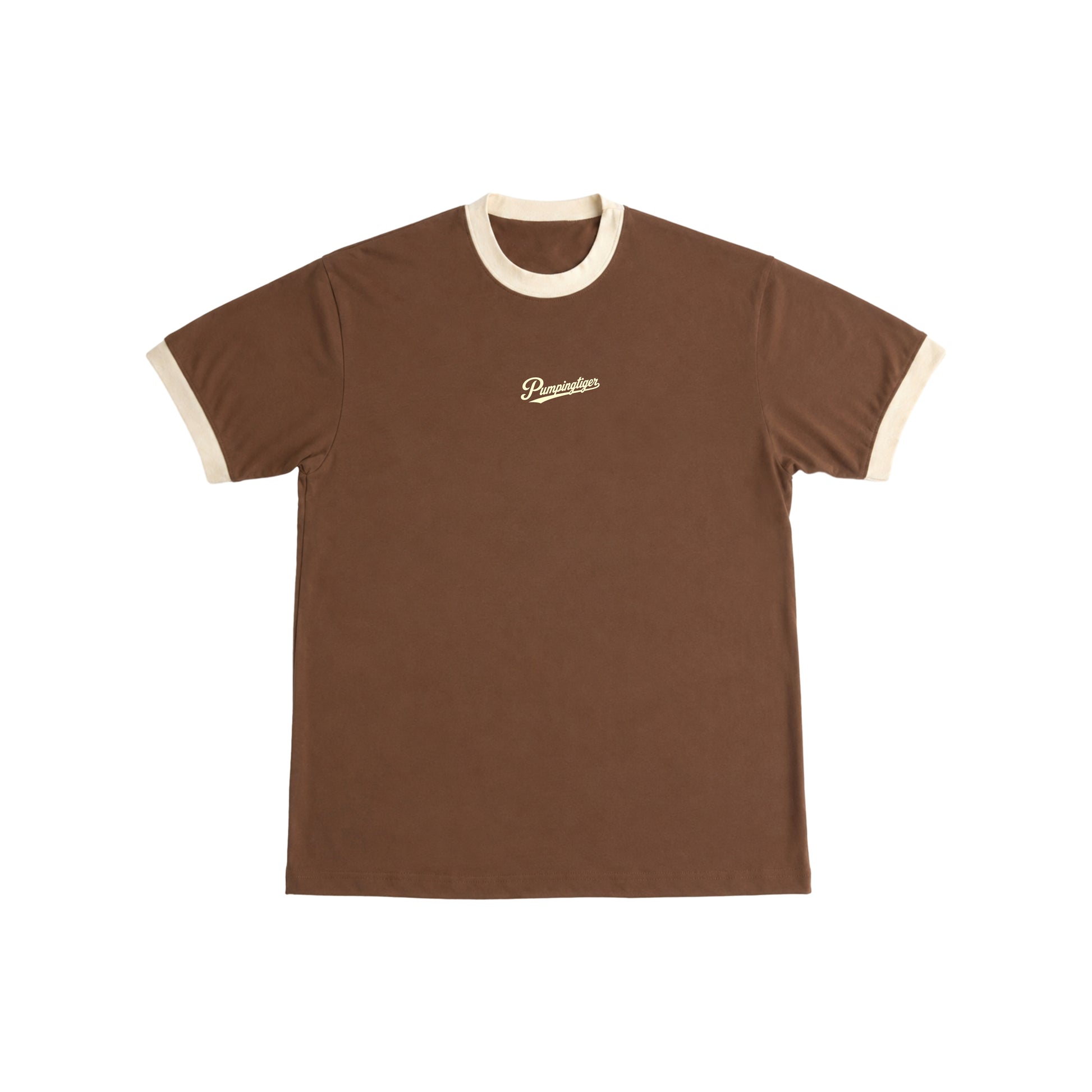 PUMPINGTIGER Minimal Ringer T Shirt in Mousse and Cream, 220 GSM Cotton Lycra