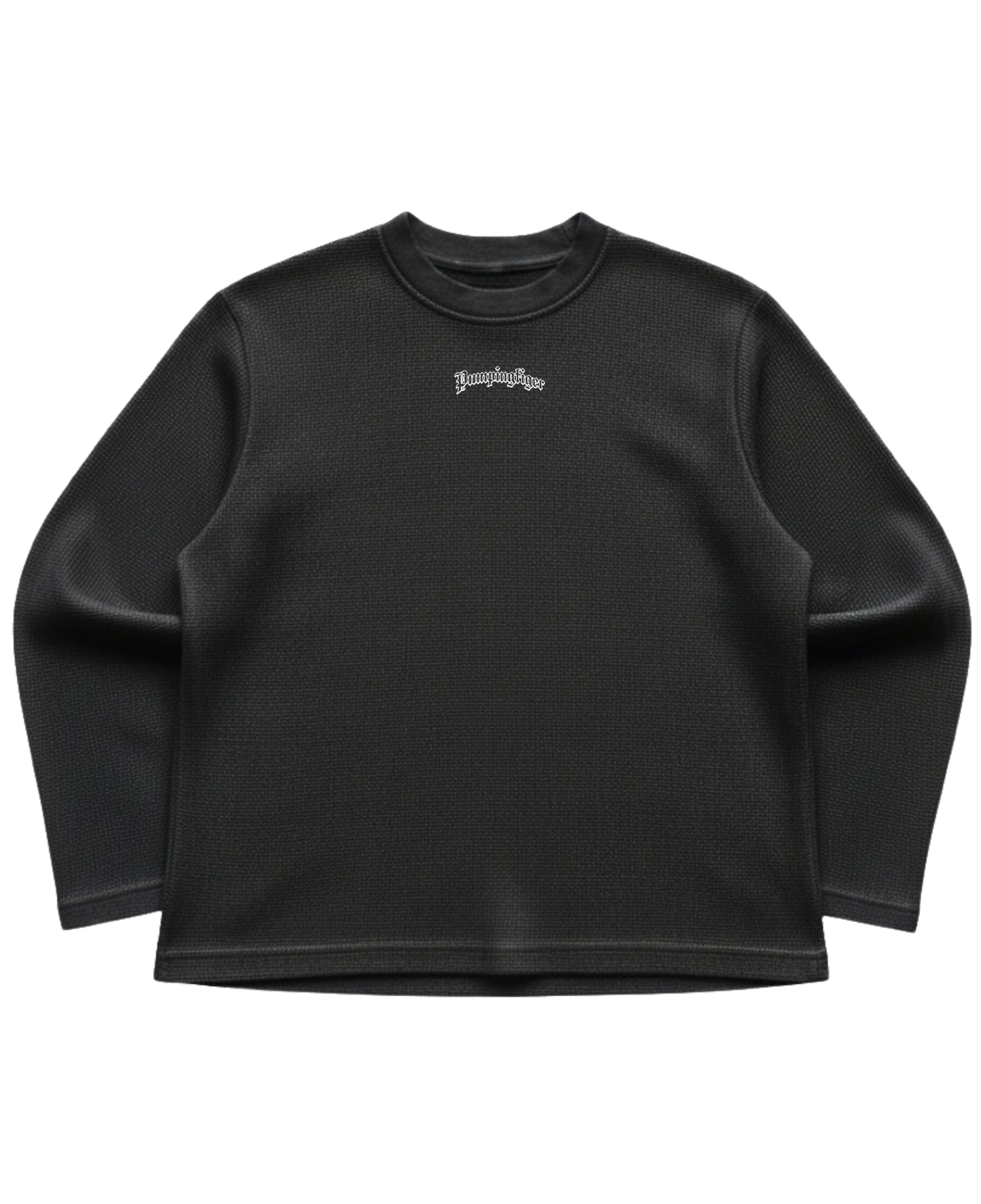 Black waffle knit oversized full-sleeve Front Design