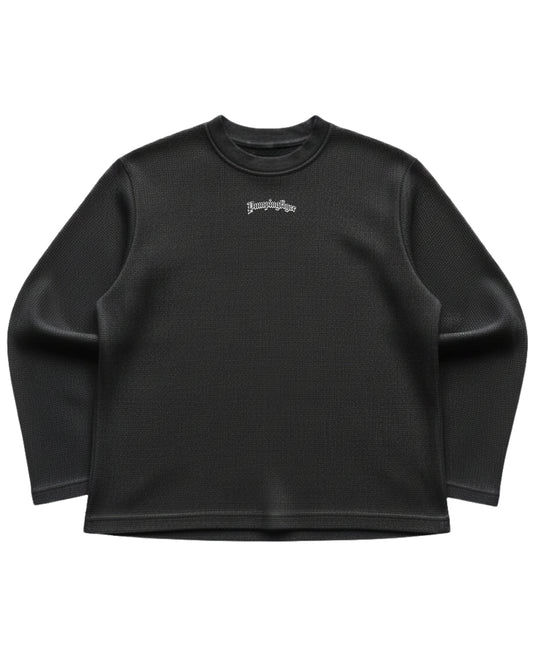 Black waffle knit oversized full-sleeve Front Design