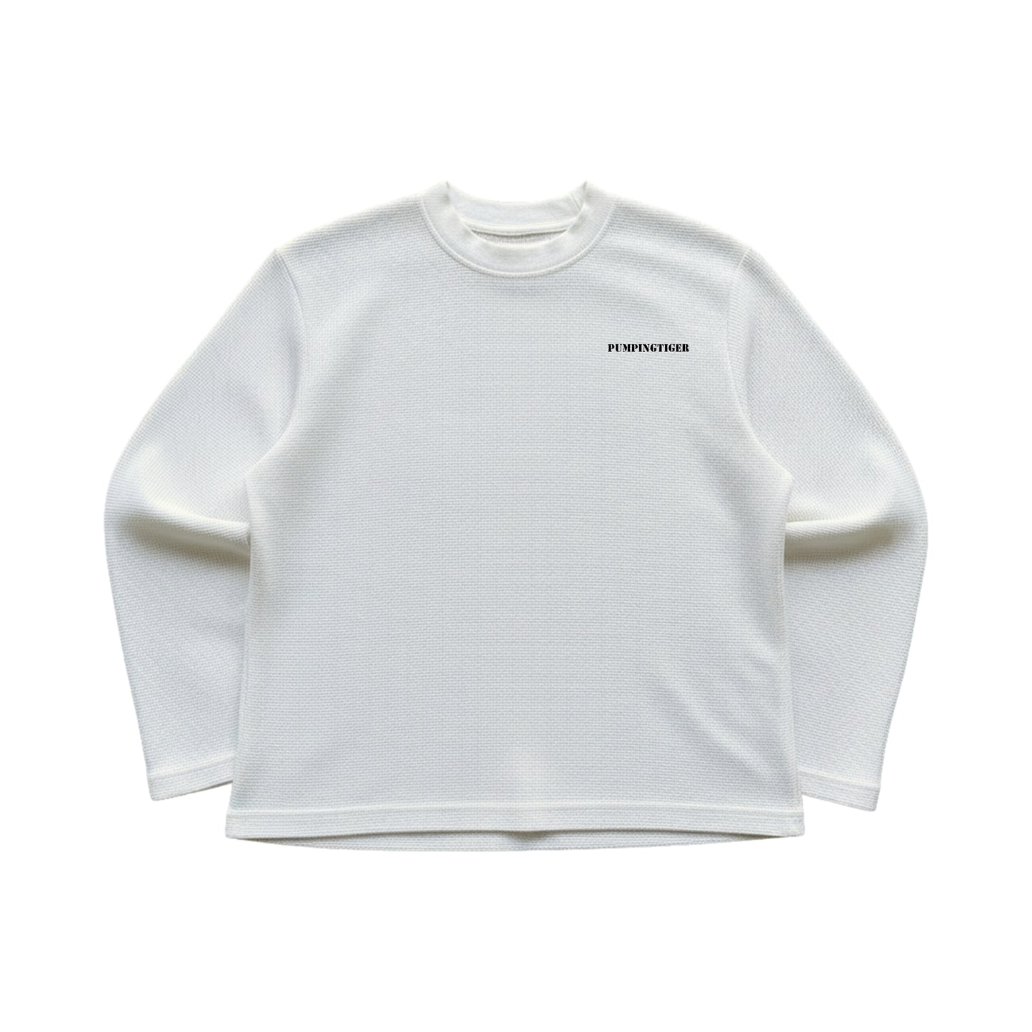 PUMPINGTIGER Off White Waffle Oversized Full Sleeve T Shirt for Men, 240 GSM 100% Cotton