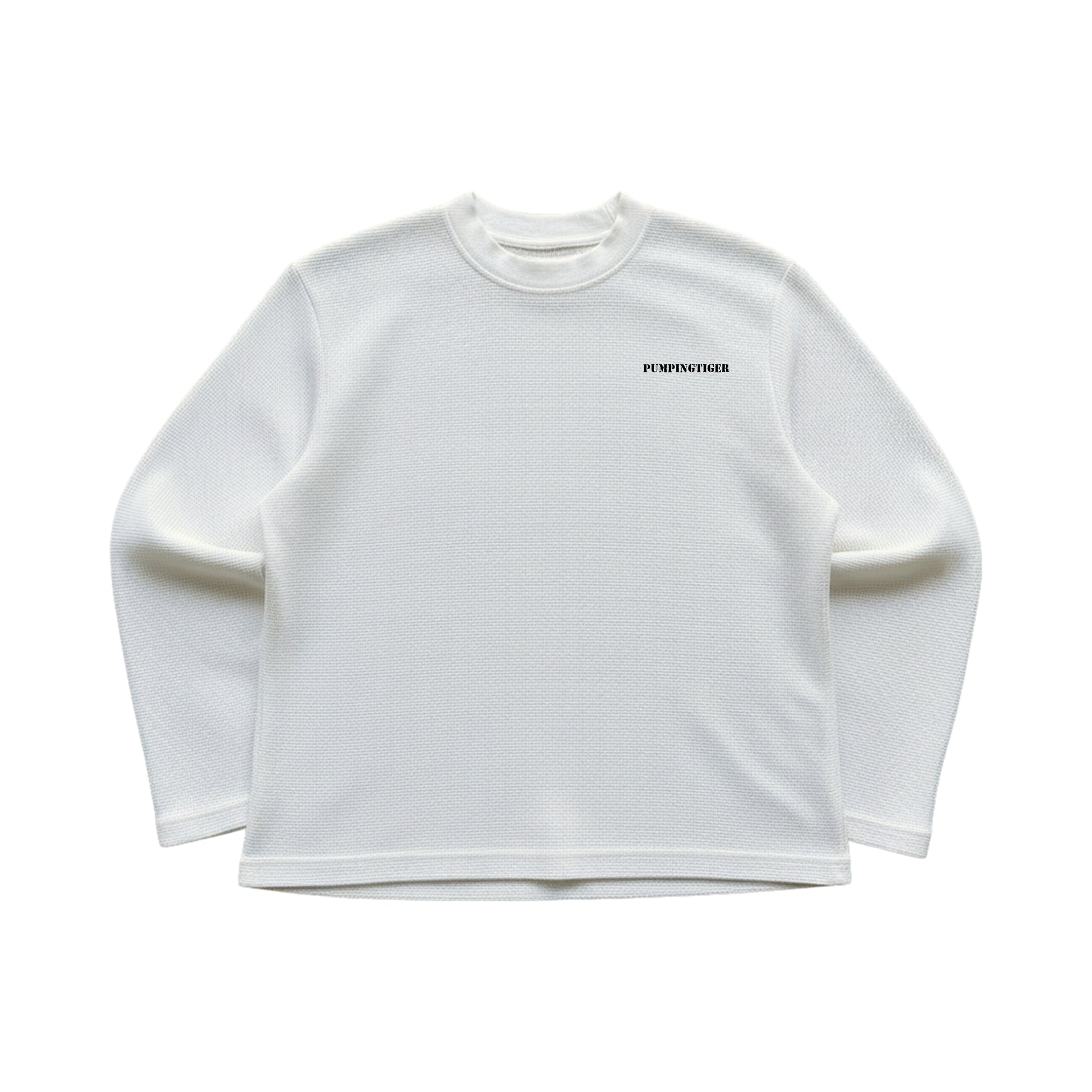 PUMPINGTIGER Off White Waffle Oversized Full Sleeve T Shirt for Men, 240 GSM 100% Cotton