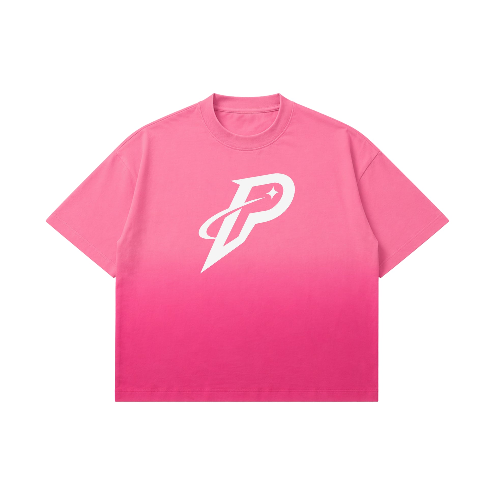 Pink Sunfade Boxy T-Shirt in 240 GSM French Terry Cotton featuring the PUMPINGTIGER Rise logo