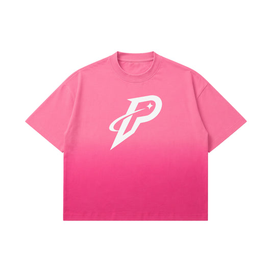 Pink Sunfade Boxy T-Shirt in 240 GSM French Terry Cotton featuring the PUMPINGTIGER Rise logo