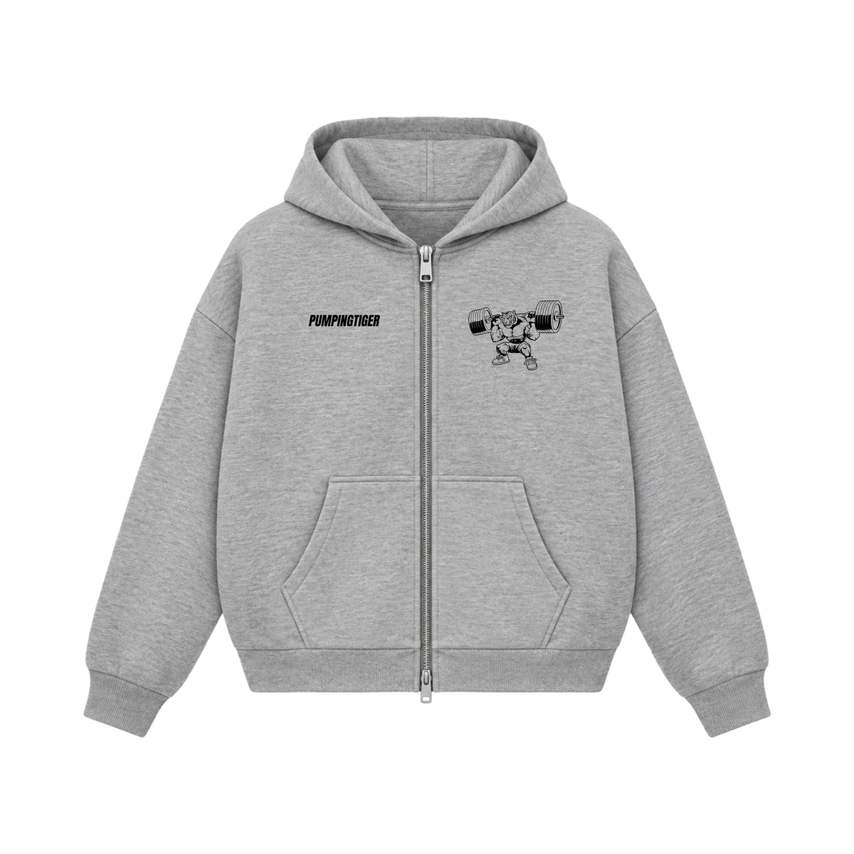 Ass To Grass grey boxy zipped hoodie in 360 GSM 100% cotton fleece by PUMPINGTIGER