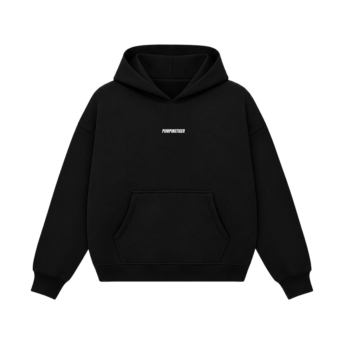Black boxy hoodie in 360 GSM 100% cotton fleece by PUMPINGTIGER