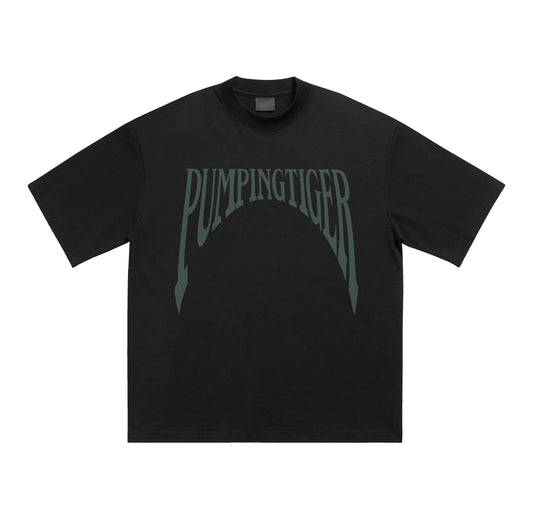 PUMPINGTIGER Black Oversized T-Shirt for Men - 180 GSM 100% Cotton Graphic Gym T-Shirt
