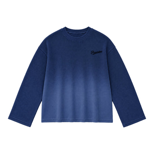 Blue ombre waffle oversized full sleeve top in 240 GSM 100% cotton by PUMPINGTIGER