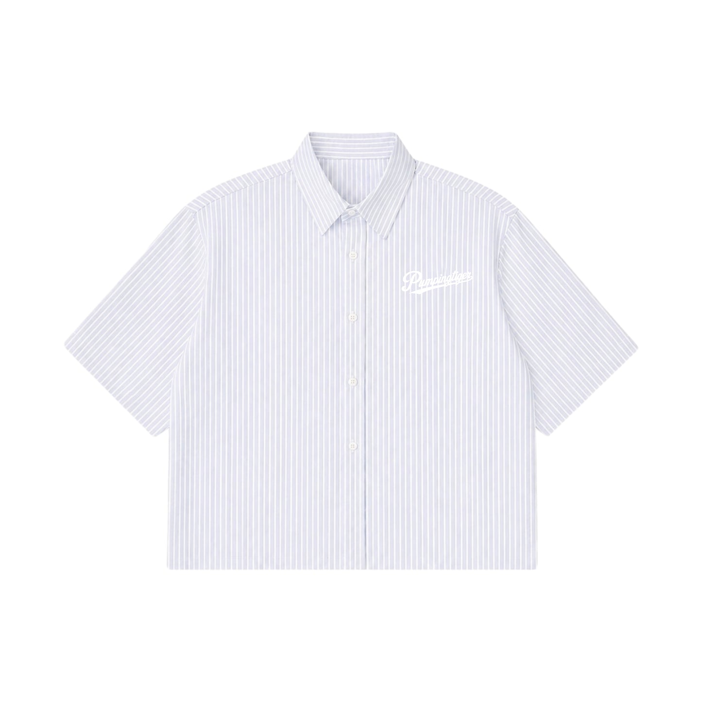 PUMPINGTIGER Blue Stripe Oxford Boxy Shirt in 160 GSM 100% cotton with signature white chest logo
