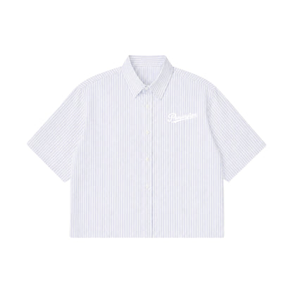 PUMPINGTIGER Blue Stripe Oxford Boxy Shirt in 160 GSM 100% cotton with signature white chest logo