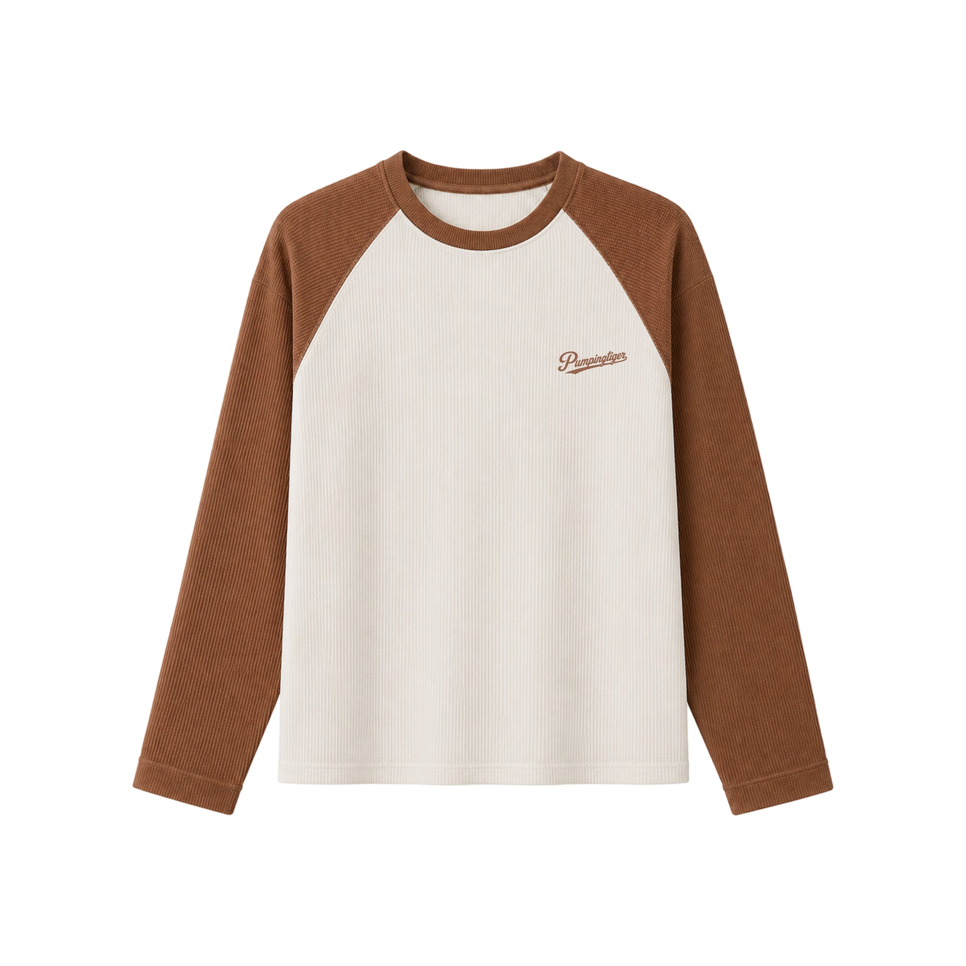PUMPINGTIGER Brown Raglan Waffle Oversized T Shirt for Men, 240 GSM 100% Cotton