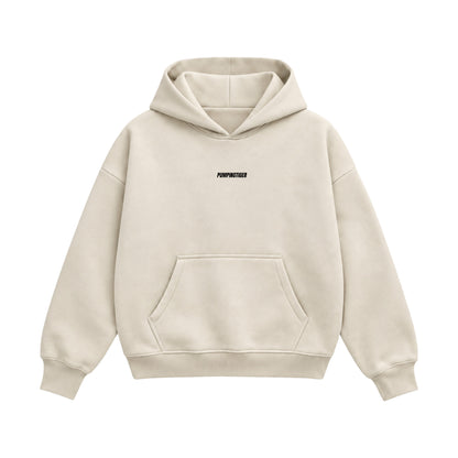 Cream boxy hoodie in 360 GSM 100% cotton fleece by PUMPINGTIGER