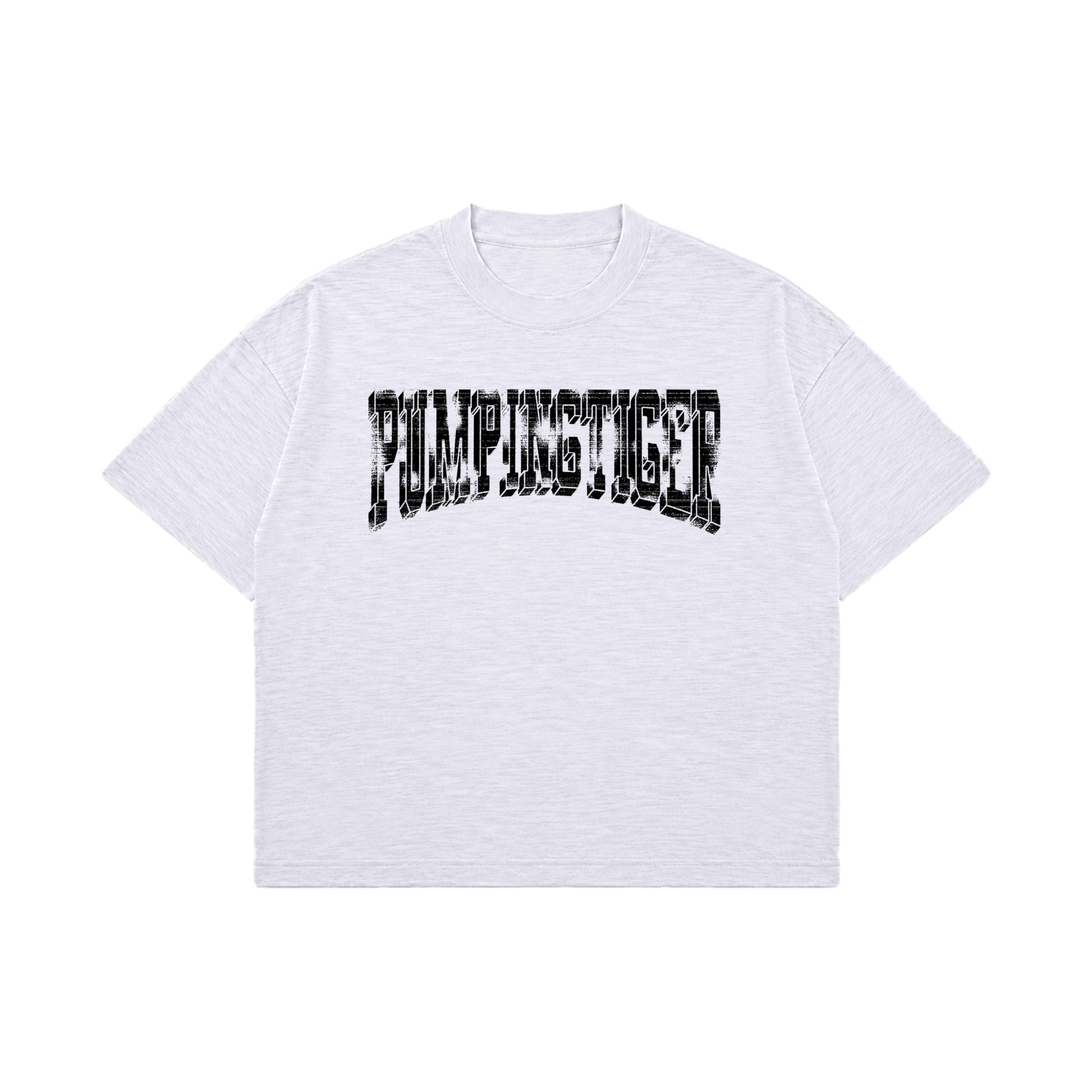 Dusty white boxy slub tee with black PUMPINGTIGER graphic