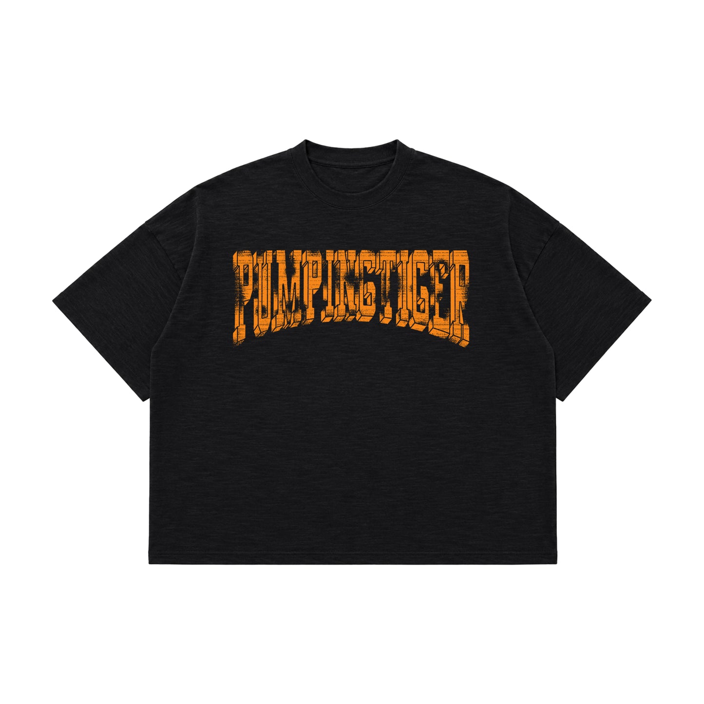Graphite boxy slub tee with orange PUMPINGTIGER graphic
