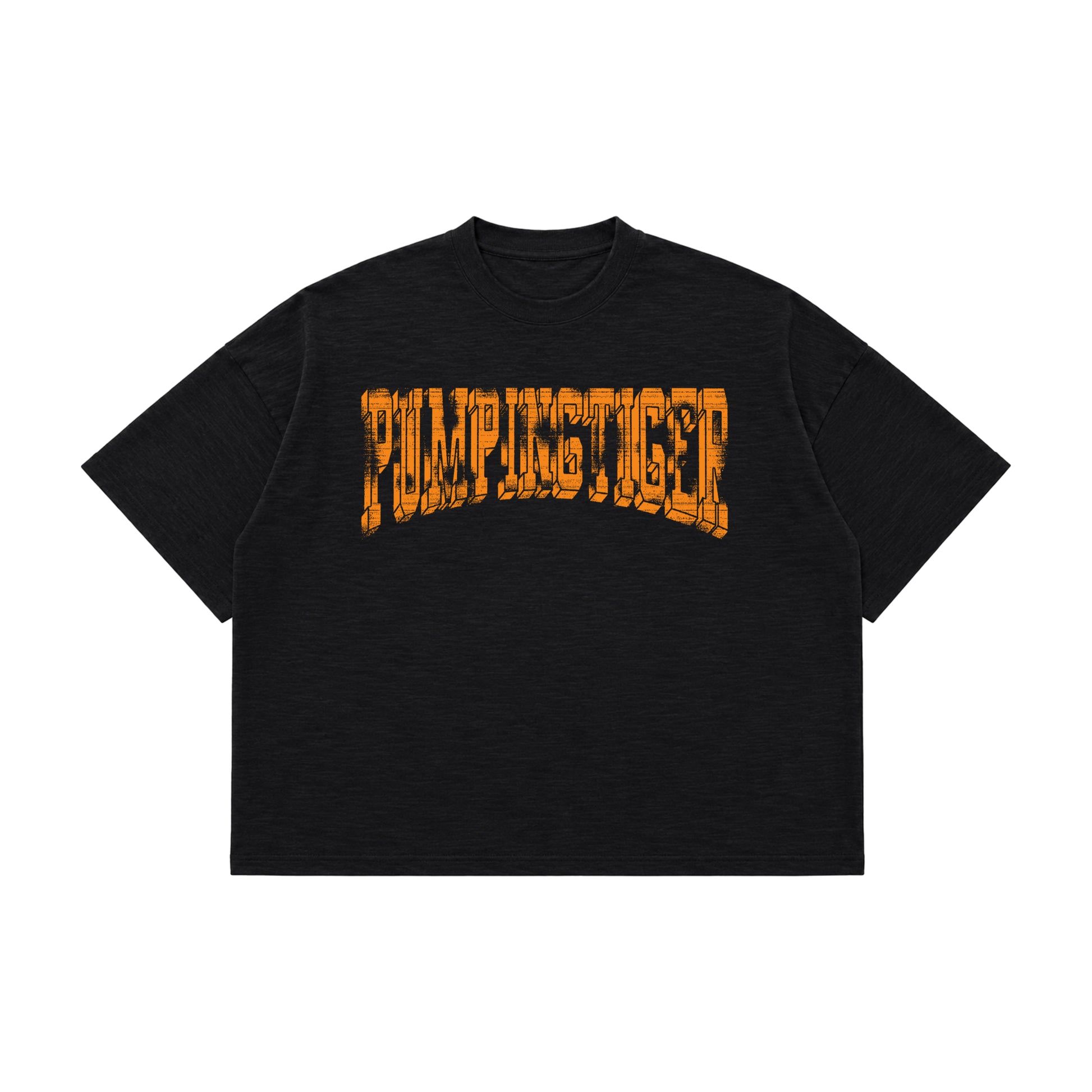 Graphite boxy slub tee with orange PUMPINGTIGER graphic