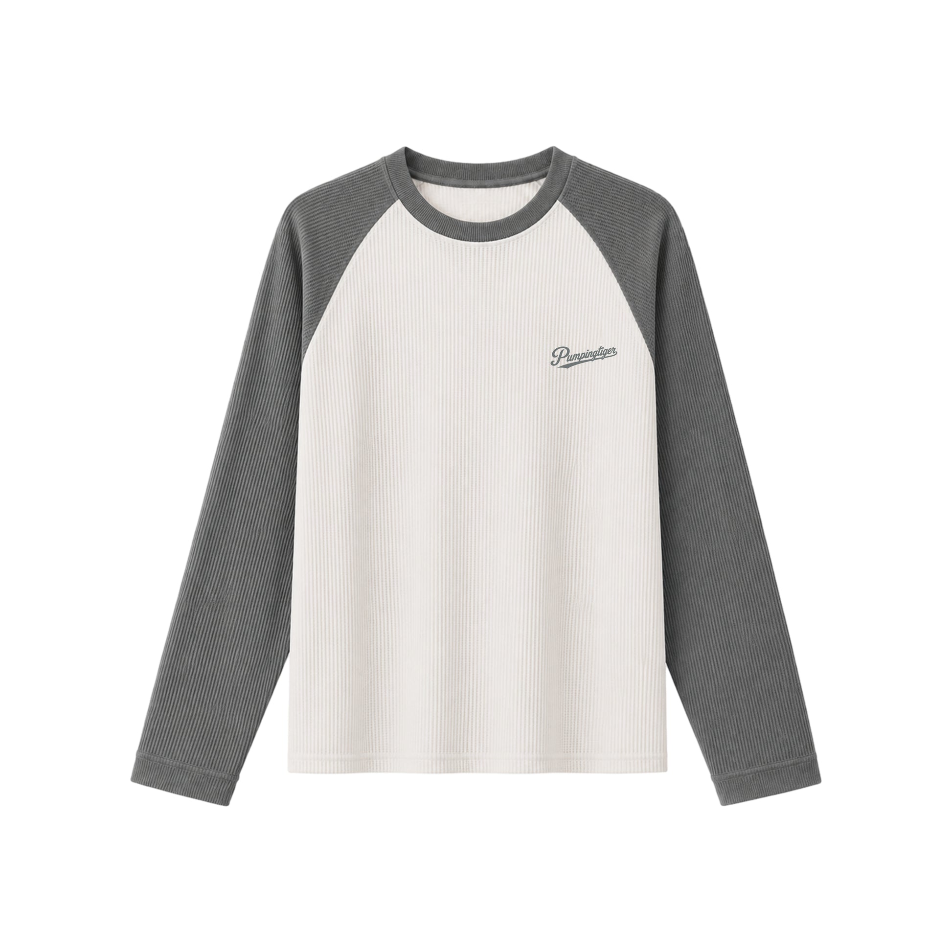 PUMPINGTIGER Gray Raglan Waffle Oversized T Shirt for Men, 240 GSM 100% Cotton