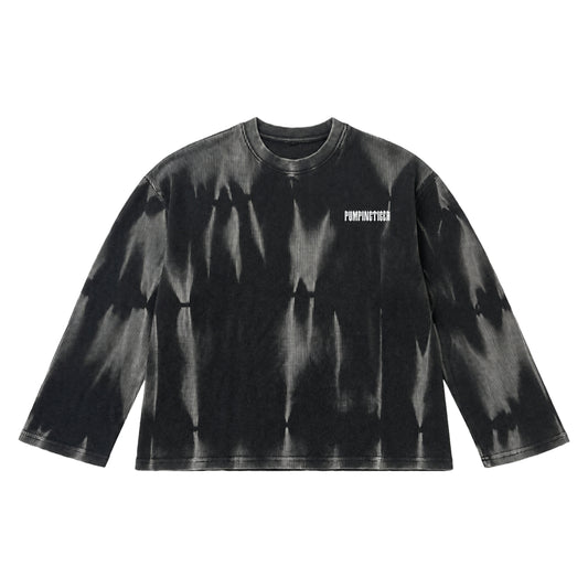 Black and grey hammer wash waffle oversized full sleeve top in 240 GSM 100% cotton by PUMPINGTIGER