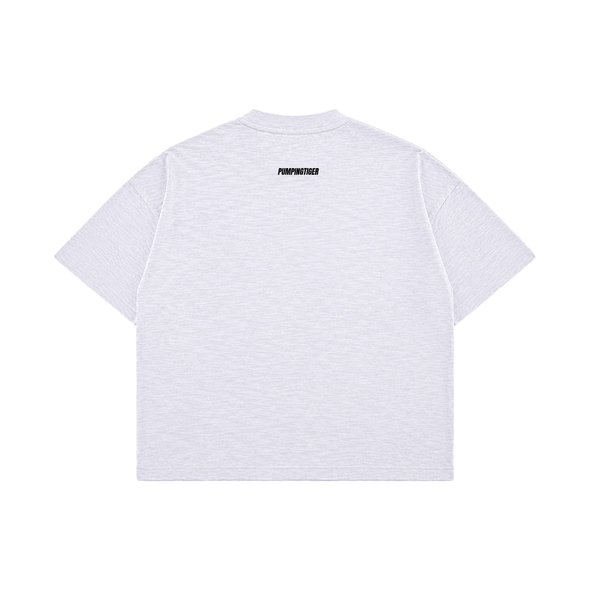 Back view of Minimal Dusty White Boxy Slub Tee with black PUMPINGTIGER wordmark