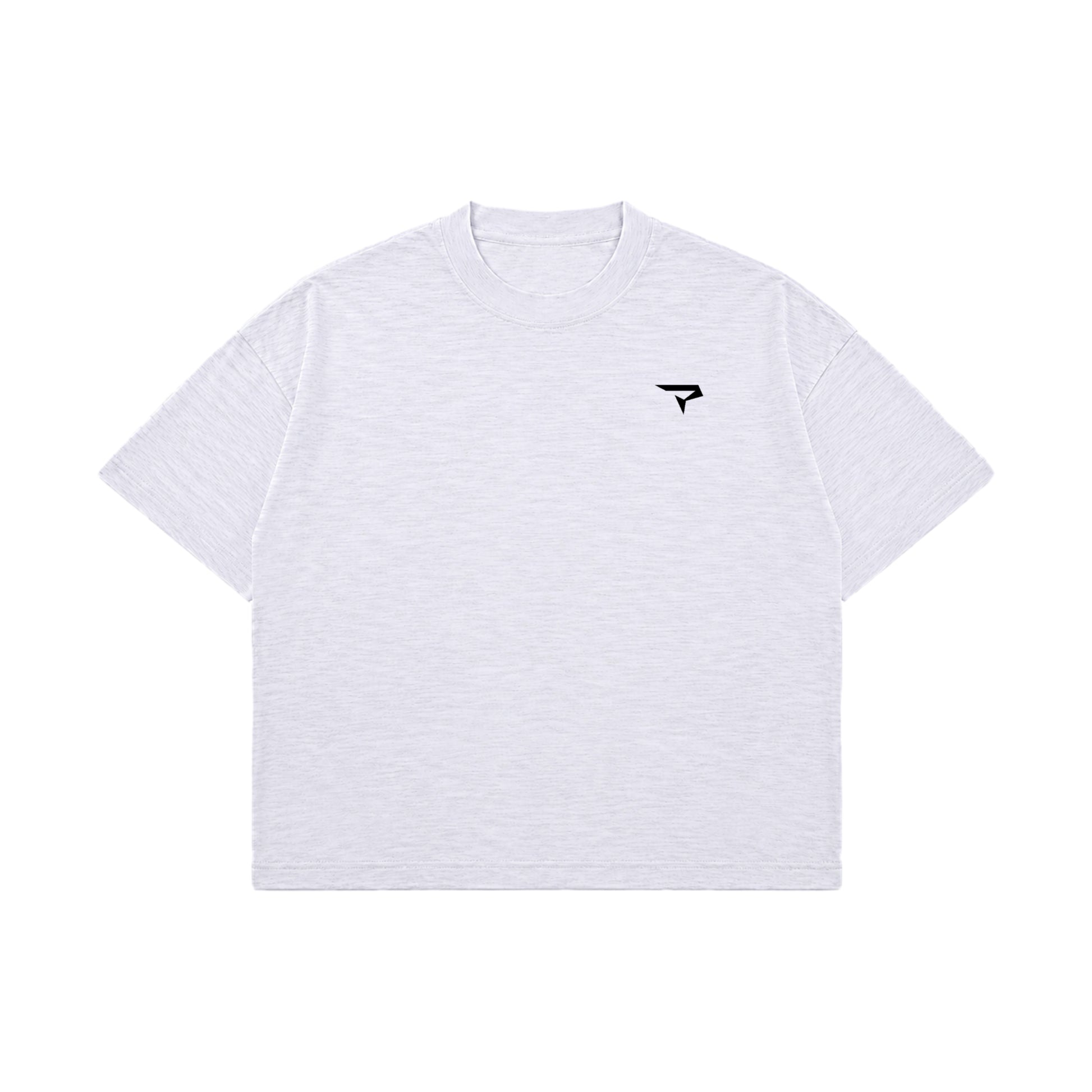 Front view of Minimal Dusty White Boxy Slub Tee with black P logo