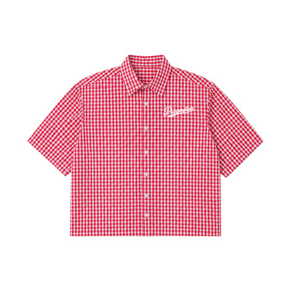 PUMPINGTIGER Red Check Oxford Boxy Shirt in 160 GSM 100% cotton with signature white chest logo