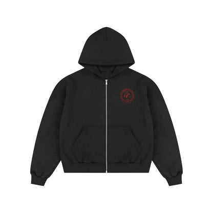 PUMPINGTIGER Tigers Pump Club 350 GSM Black Zip-Up Hoodie featuring a premium chest crest and durable metal zipper.