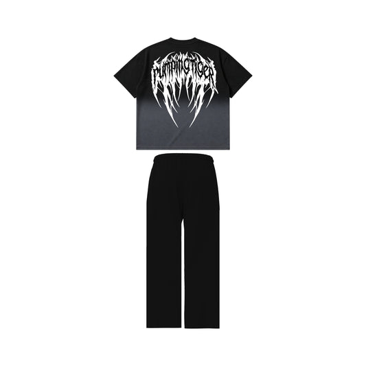 PUMPINGTIGER Voidborn Set back view featuring the oversized Voidborn back graphic with matching Voidborn Sweatpants.