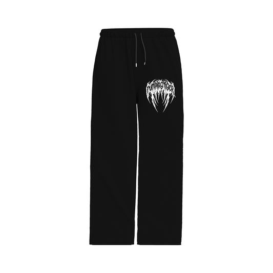 PUMPINGTIGER Voidborn Sweatpants featuring a gothic logo print on premium 290 GSM cotton with a straight and loose fit.