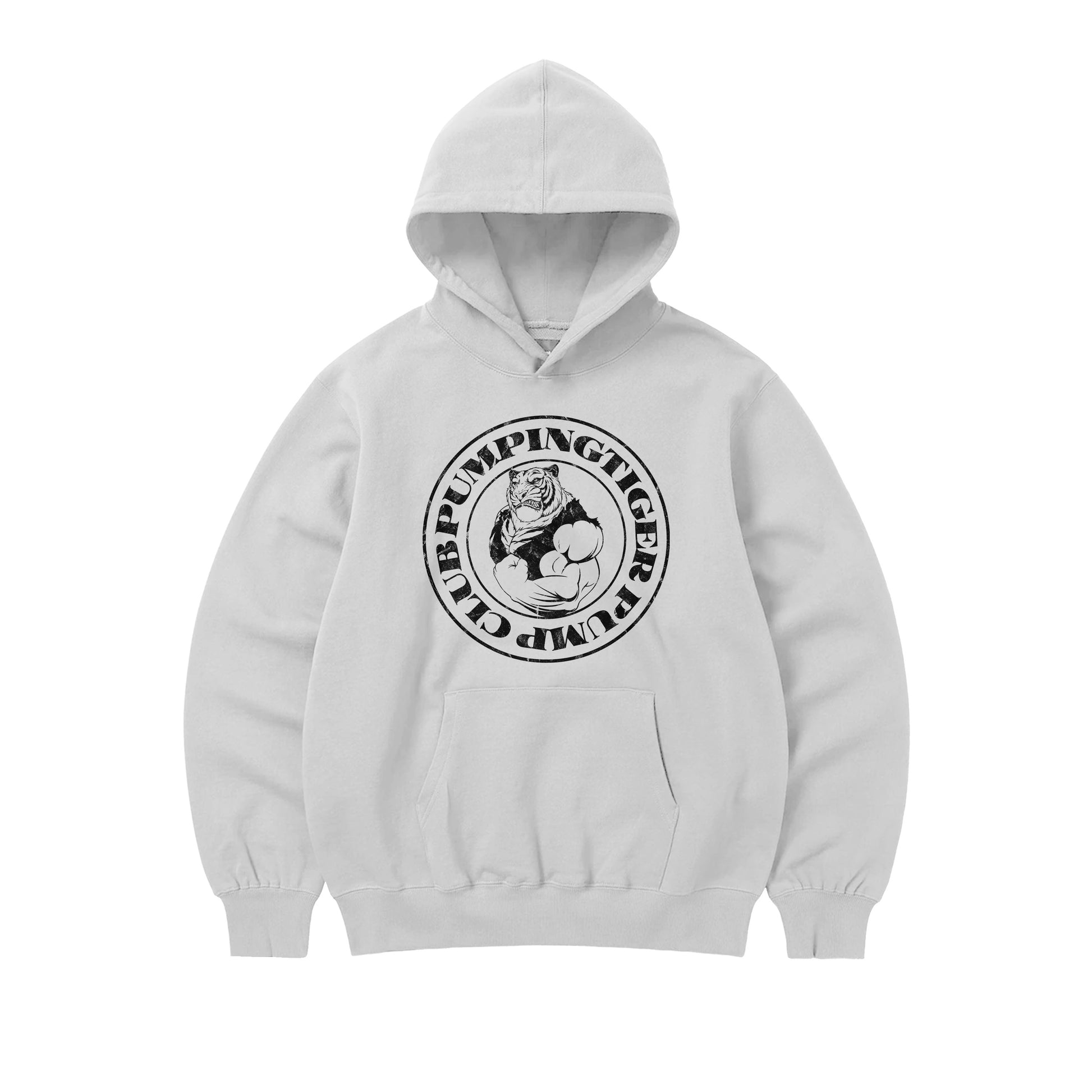 PUMPINGTIGER Tigers Pump Club White Oversized Gym Hoodie for Men - 350 GSM Heavyweight 100% Cotton Fitness Hoodie